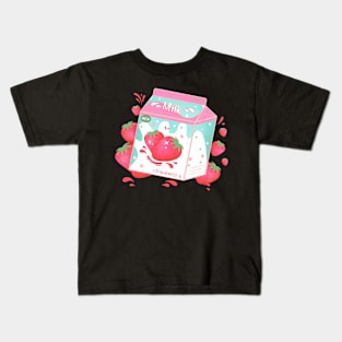 Retro 90s Japanese Kawaii Strawberry Milk Shake Carton Kids T-Shirt